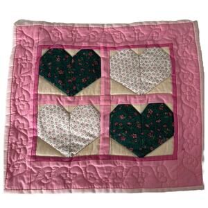 Vintage Machine Sewn Hearts Patchwork Baby Gift Valentine Wall Hanging Pink Red
